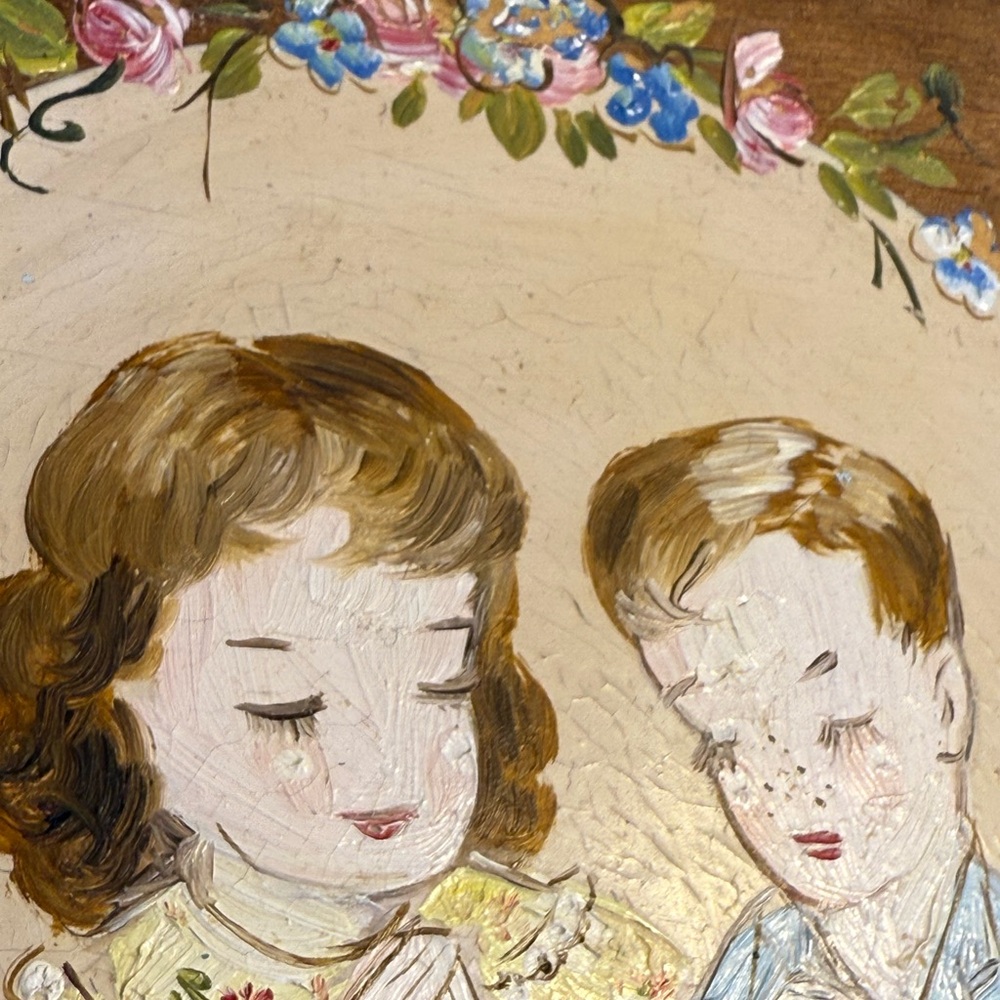 Vtg Hand painted wooden plate signed E. Bremer Bless Little Children Everywhere - Picture 4 of 4